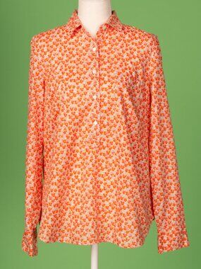 J.Crew Orange Multi Floral Collared Popover Shirt Size 6 Spring Light Cotton